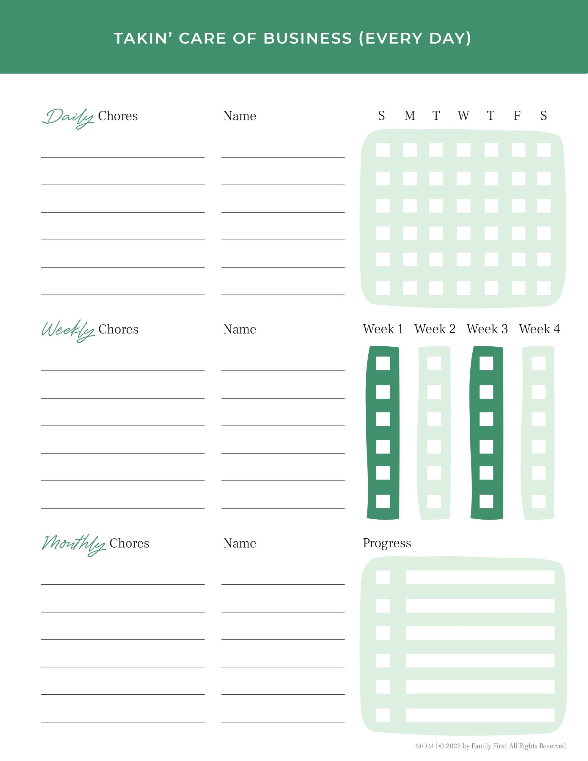 chore list chart printables