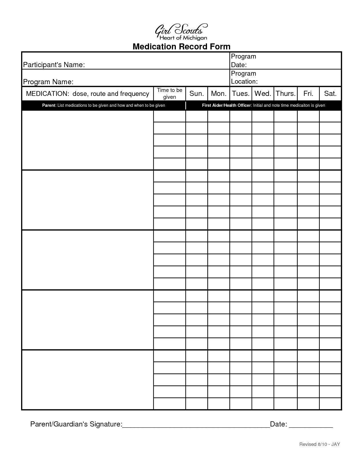 free printable medication administration record template