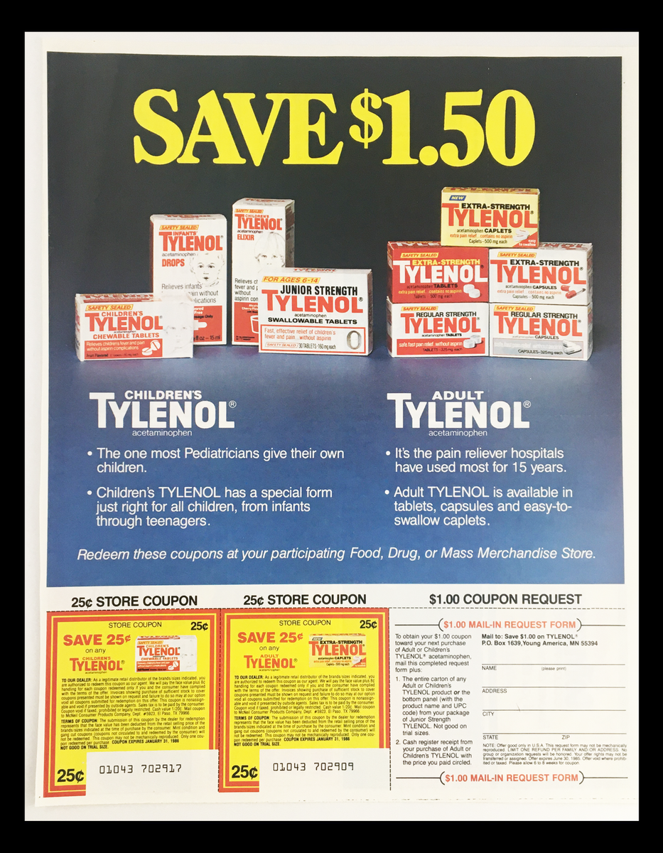 1985 Tylenol Acetaminophen Tablets Circular Coupon Advertisement EBay