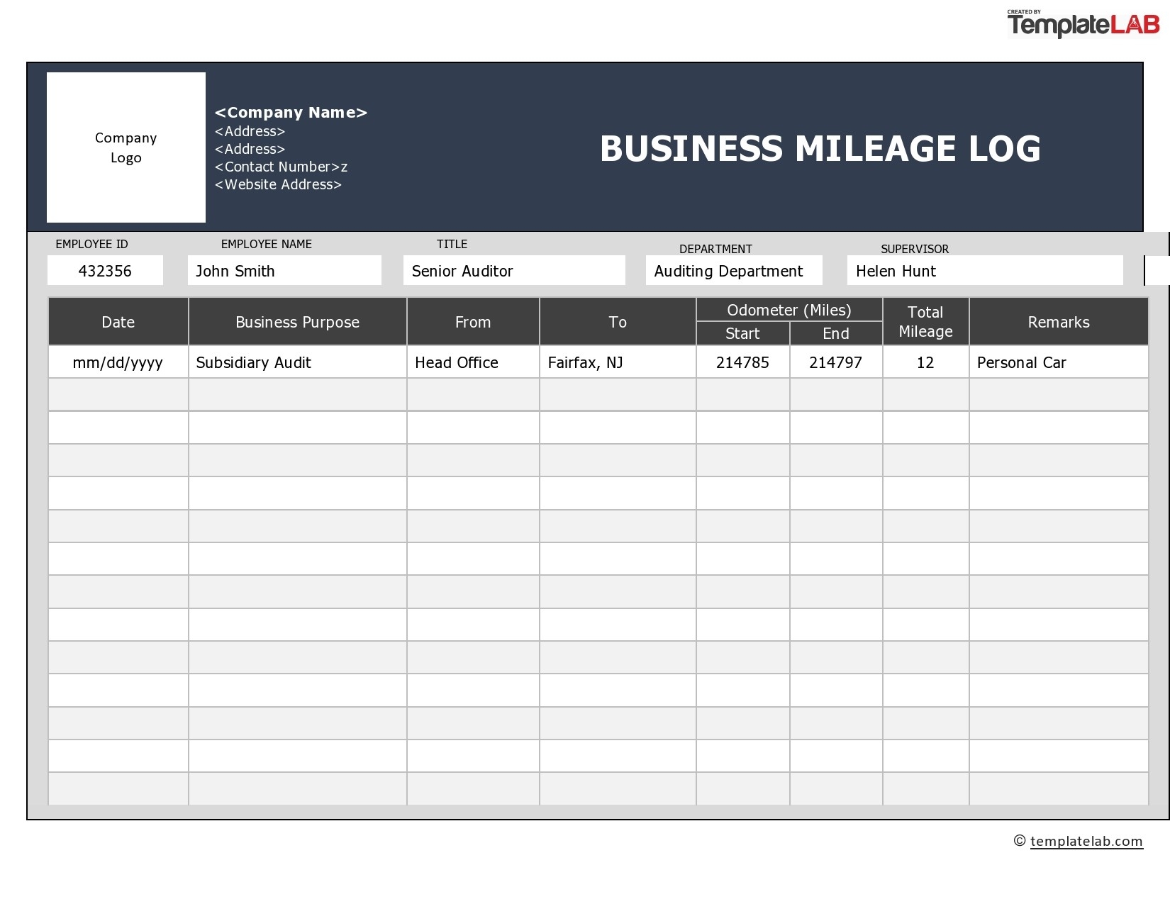 printable mileage log template for self employed printable mileage log template for self employed