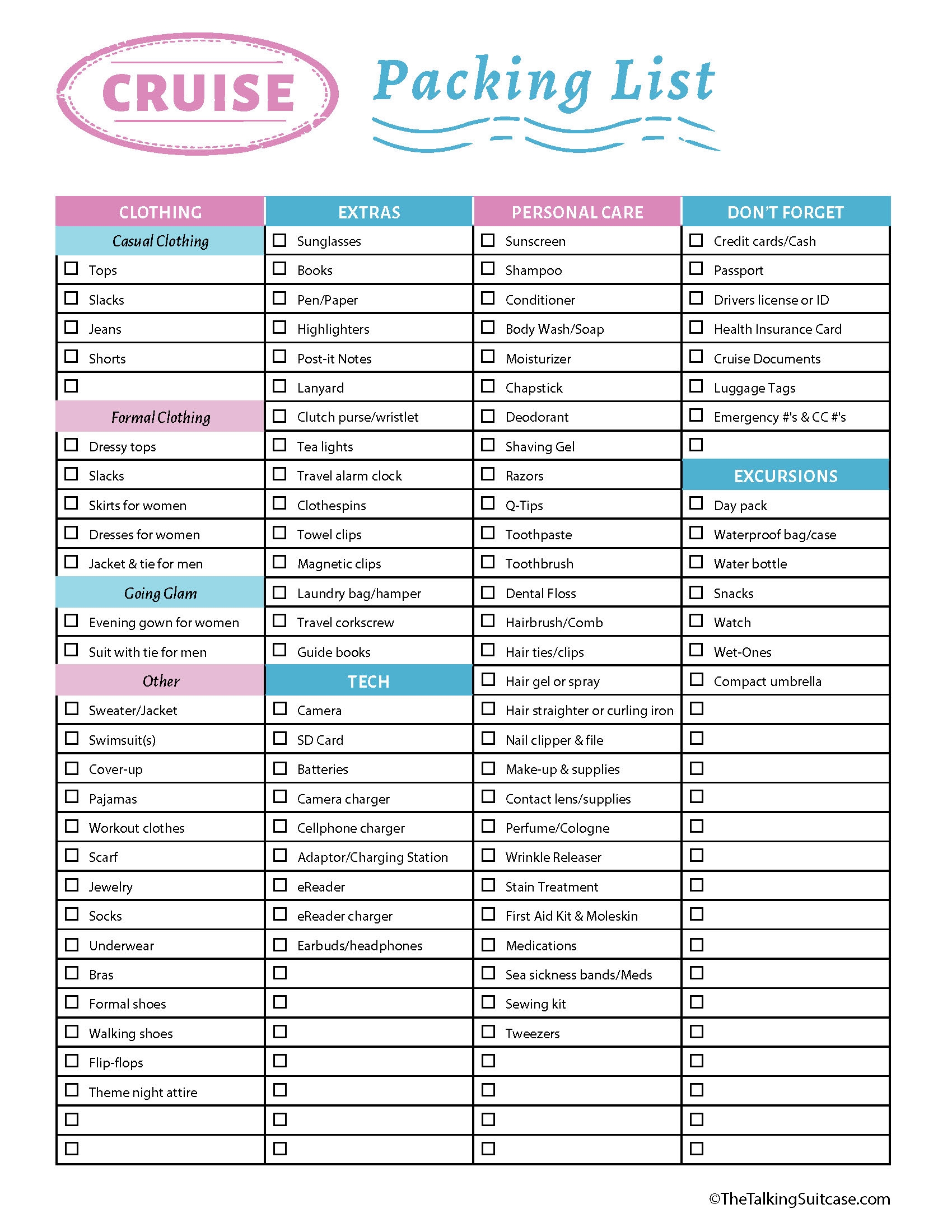 printable cruise packing list printable cruise packing list