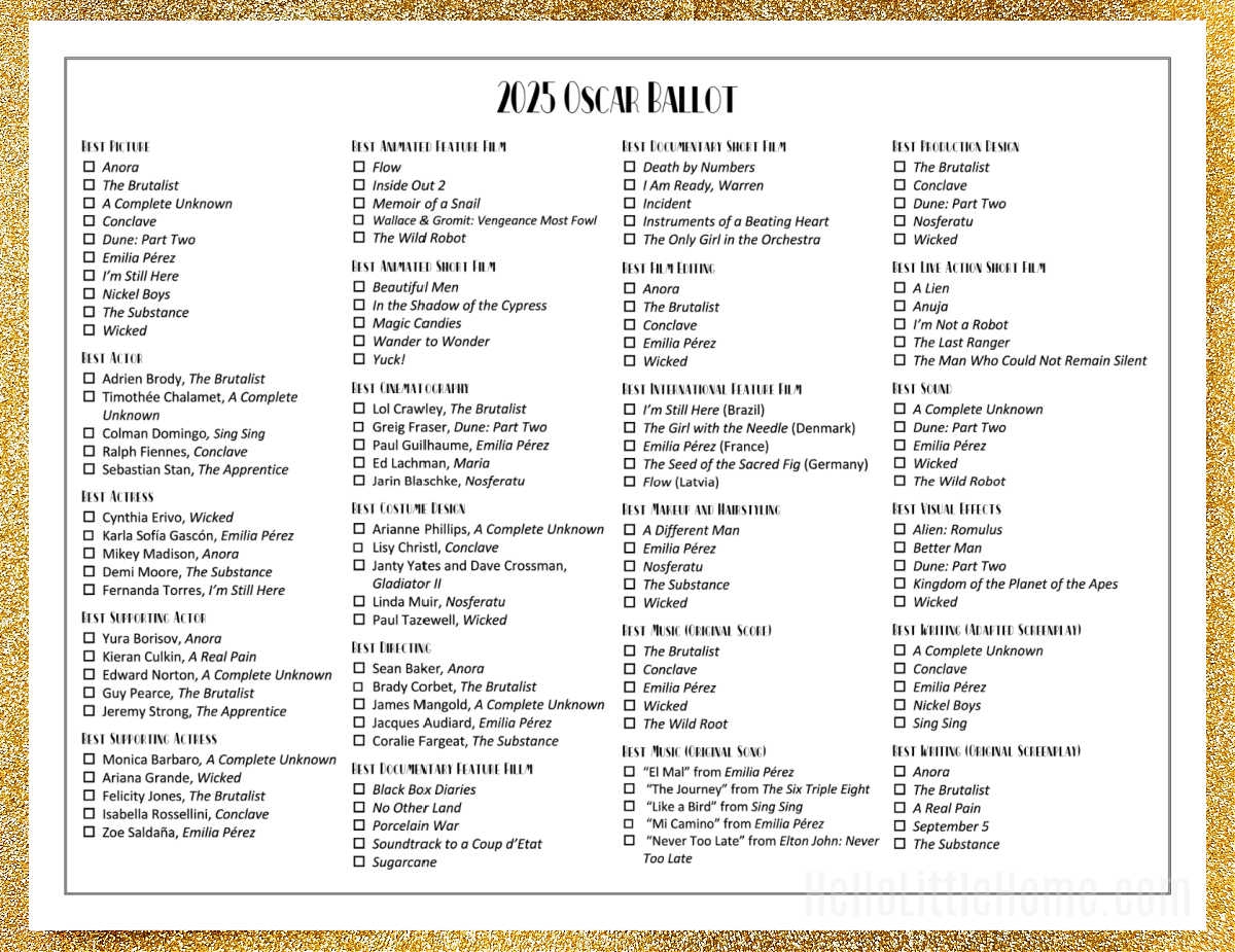 2025 Oscar Ballot Free Printable Hello Little Home 2025 Oscar Ballot Free Printable Hello Little Home