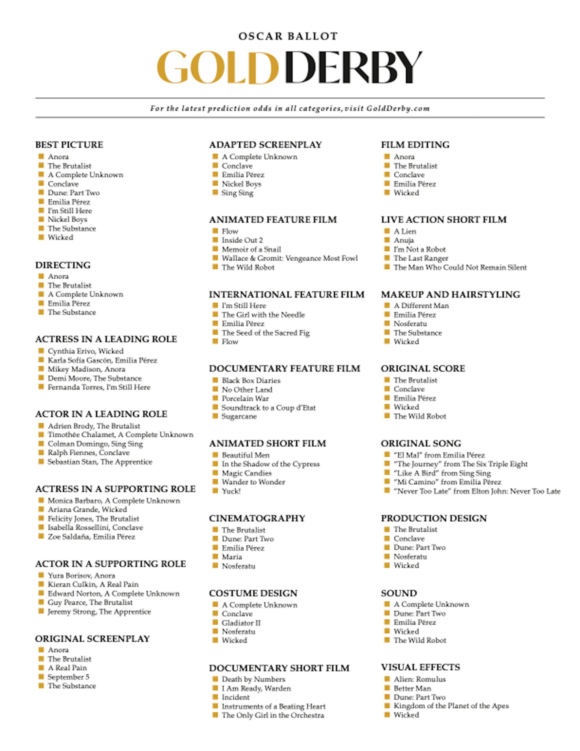 2025 Oscars The Ultimate Printable Ballot To Make Your Own Predictions 2025 Oscars The Ultimate Printable Ballot To Make Your Own Predictions