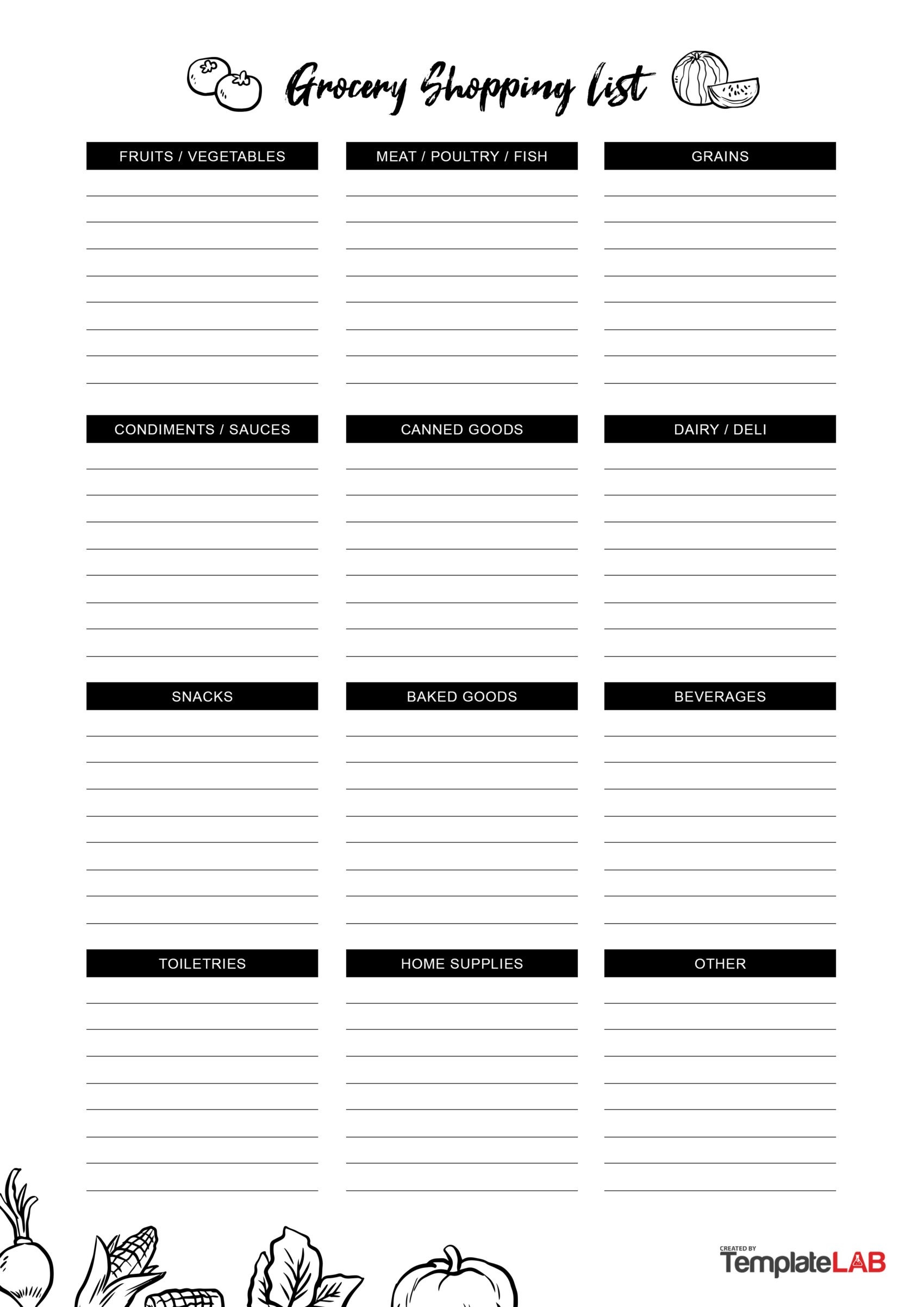 free grocery list printable