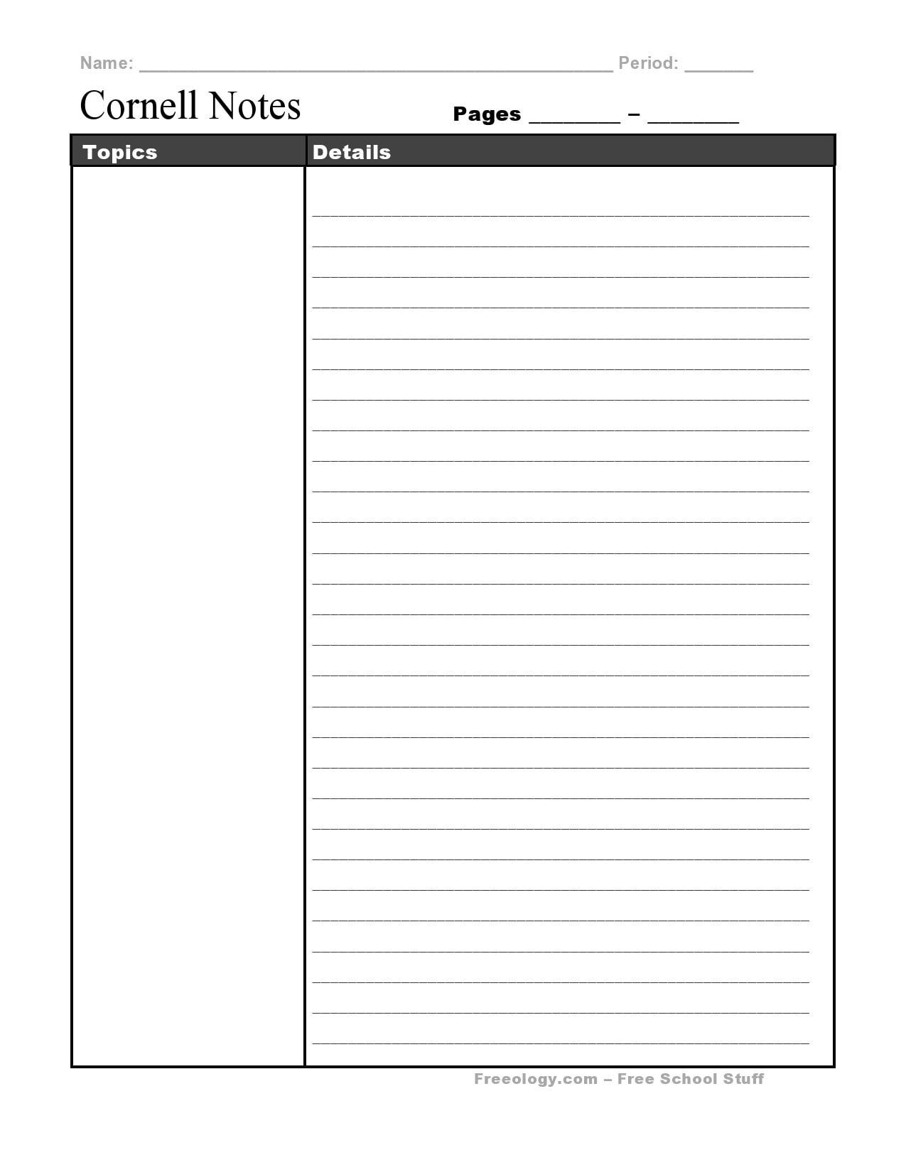 cornell notes template printable cornell notes template printable