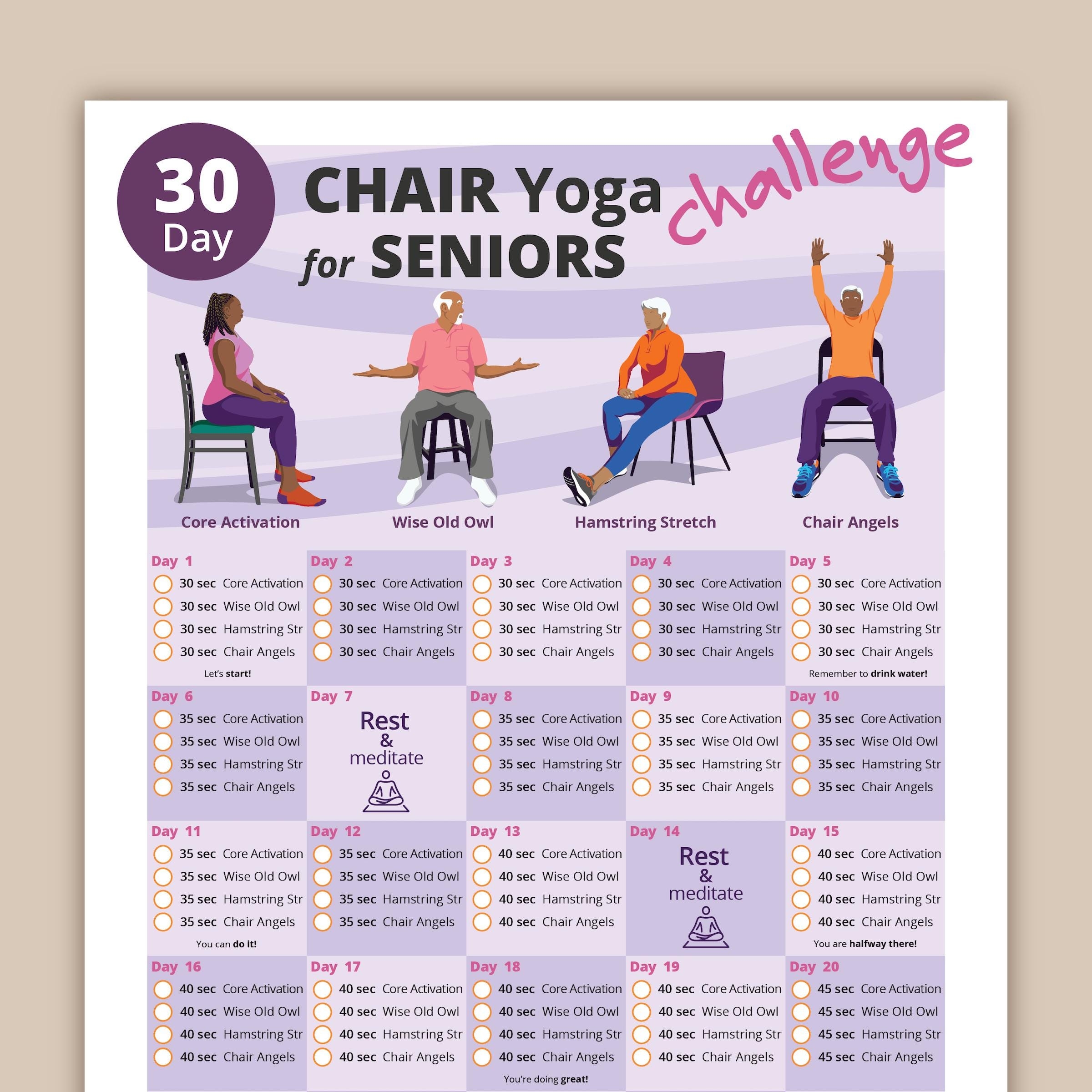 30 Day Chair Yoga For Seniors Challenge Chair Exercise Guide I Printable Chair Workout PDF Senior Home Workout Plan Instant Download Etsy