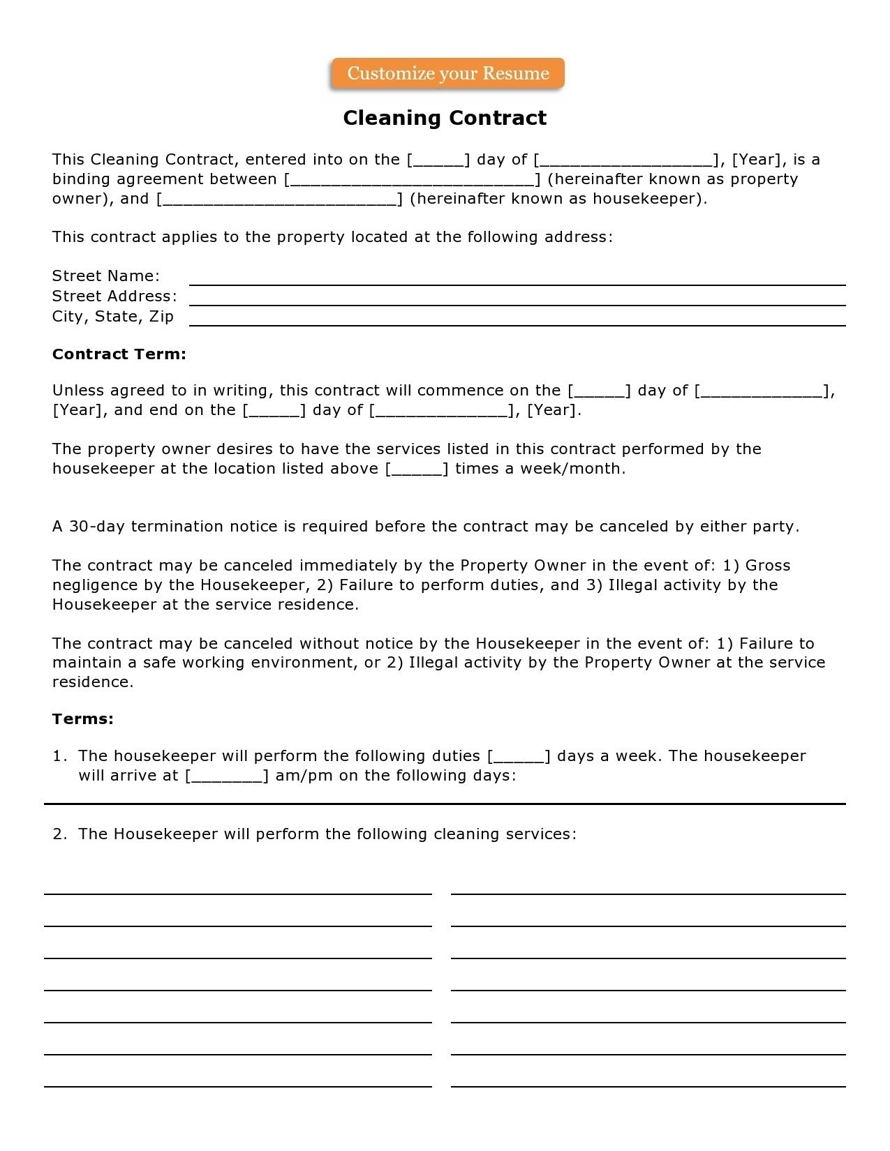 41 Printable Cleaning Contract Templates 100 Free  41 Printable Cleaning Contract Templates 100 Free