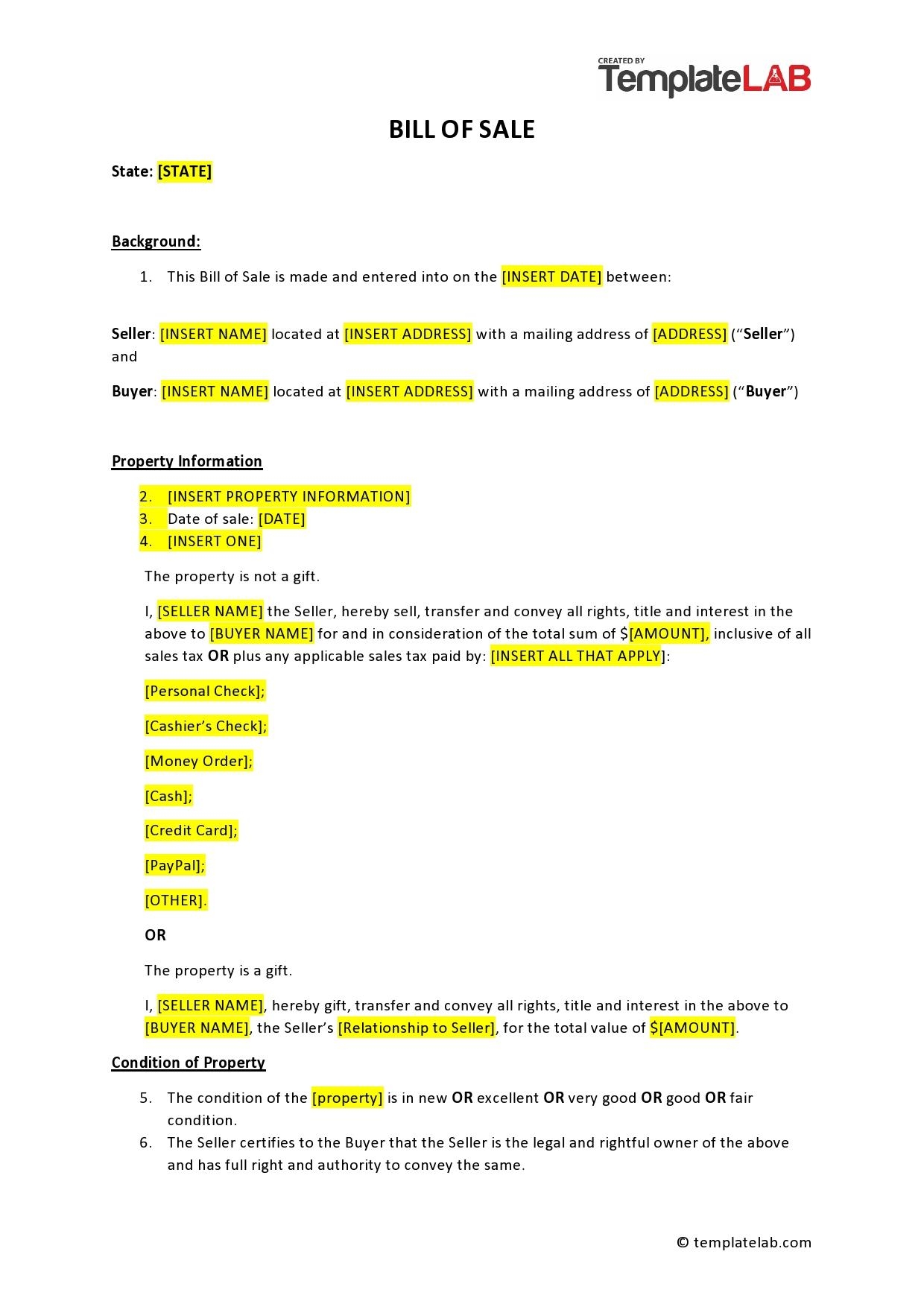 printable general bill of sale template word printable general bill of sale template word