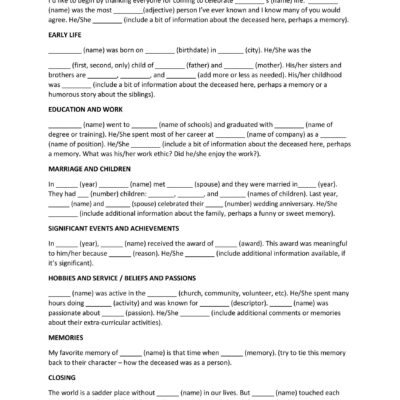 50 Best Eulogy Templates For Relatives Or Friends TemplateLab