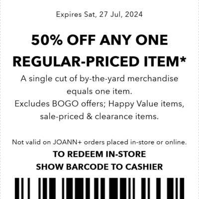 50 Off A Single Item Today At Joann Or Online Via Promo Code SUNNYDAY JoAnn September 2025 Coupons Promo Codes Deals