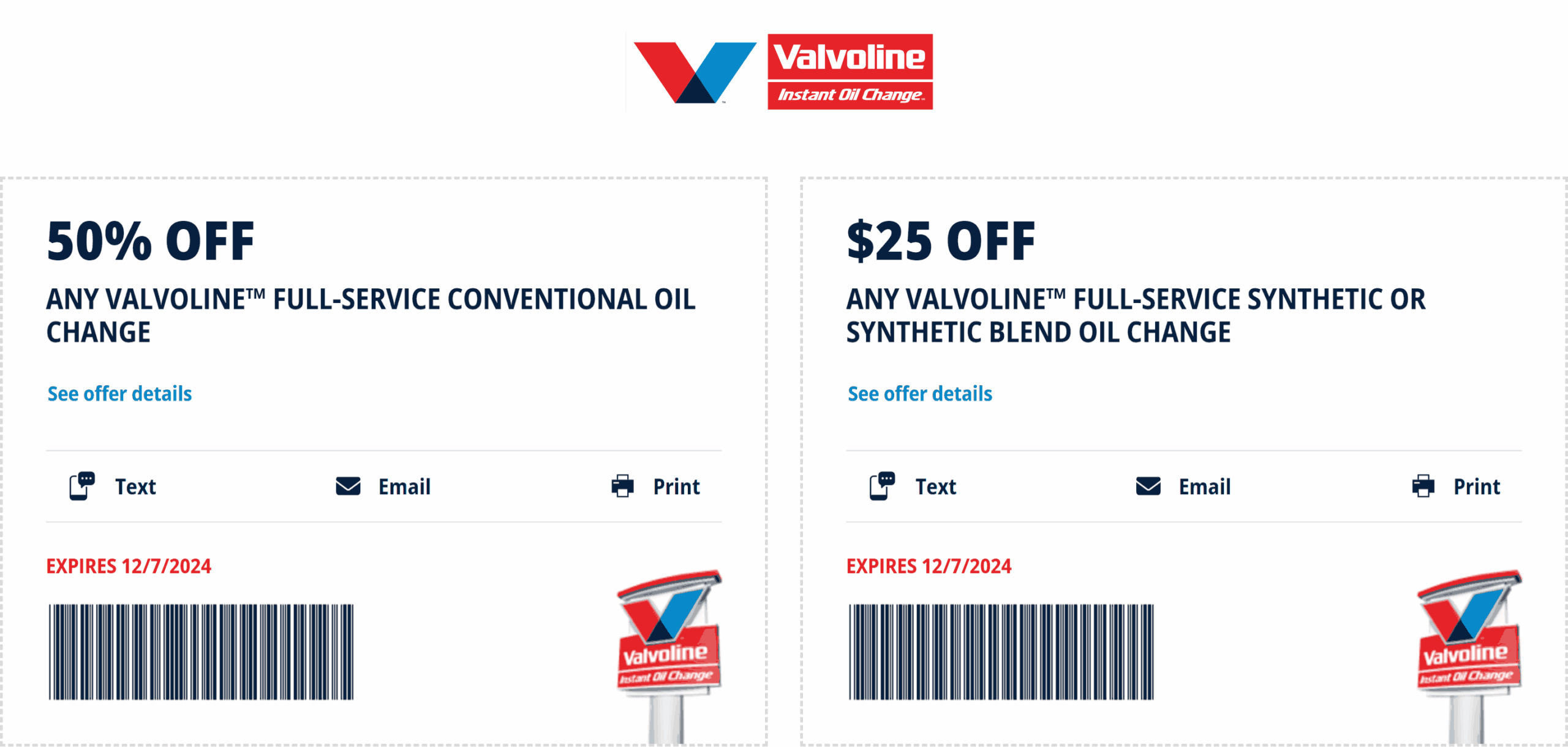 50 Off Full Service Conventional Or 25 Off Synthetic Oil Change At Valvoline Valvoline September 2025 Coupons Promo Codes Deals 