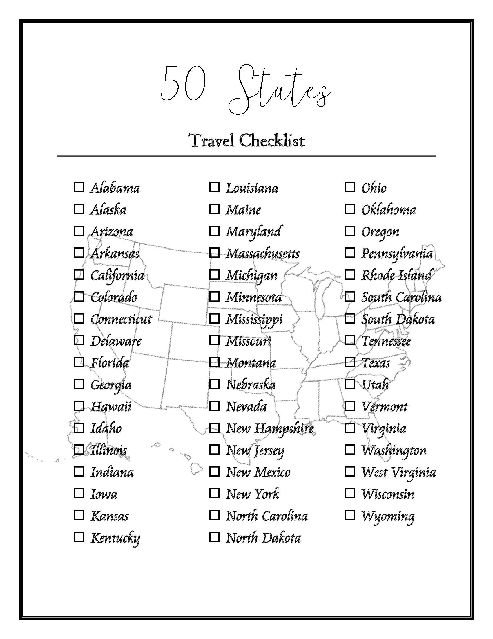 50 US States Checklist Etsy Worksheets Library