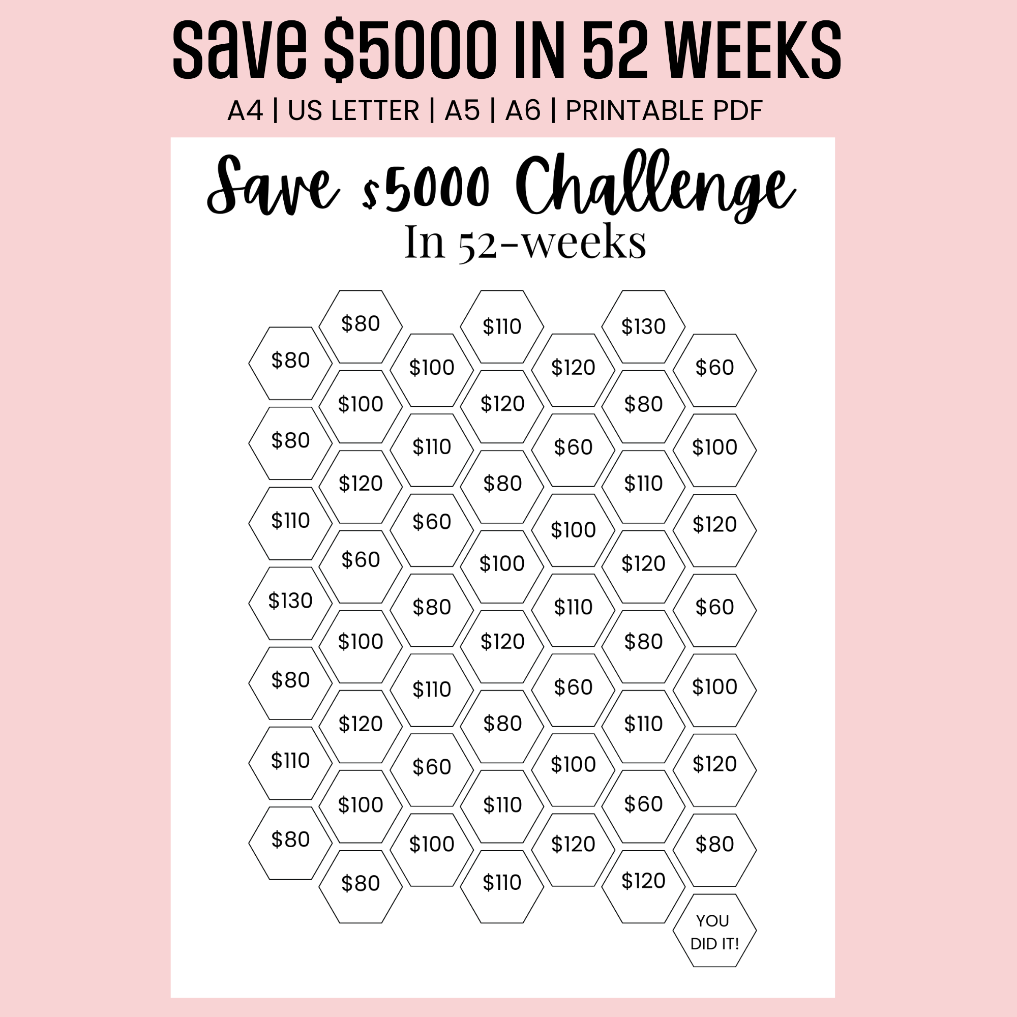 free printable 52 week money challenge $5000 free printable 52 week money challenge $5000
