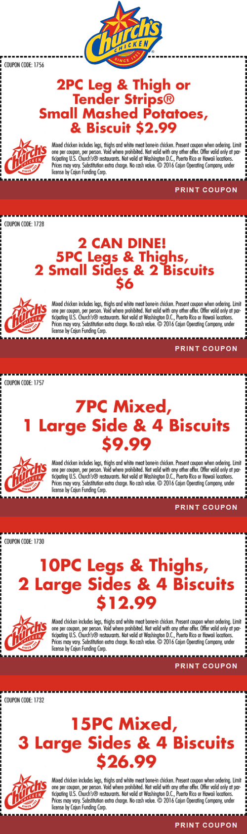 5pc Chicken 2 Sides 2 Biscuits 6 More At Churchs Chicken Churchs Chicken September 2025 Coupons Promo Codes Deals 