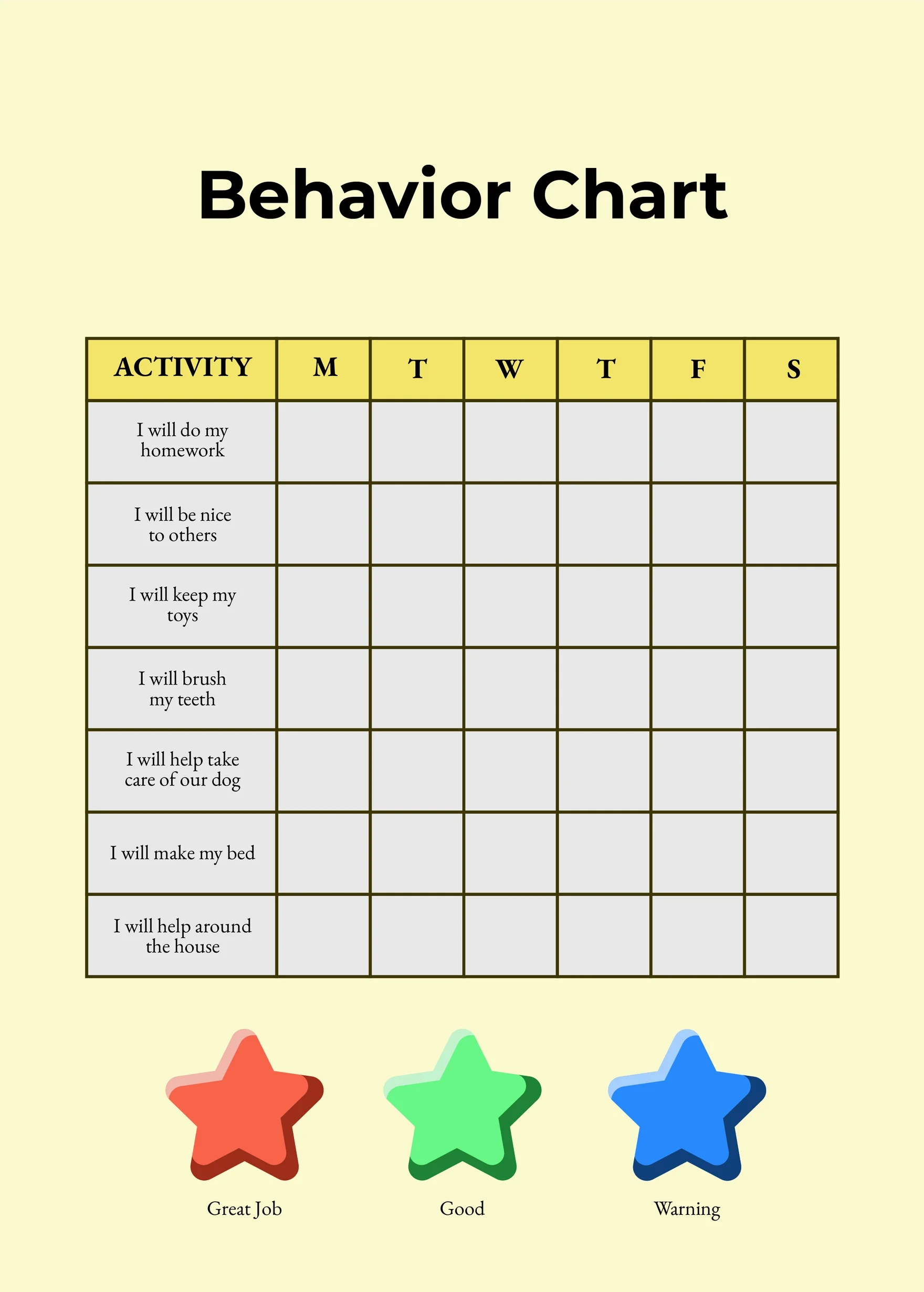 6 Behavior Chart Templates PDF DOC 6 Behavior Chart Templates PDF DOC
