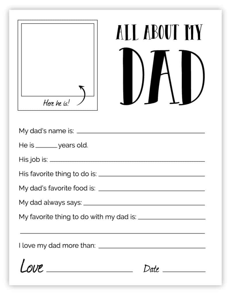 All About My Dad Free Printable Father s Day Gift All About My Dad Free Printable Father s Day Gift