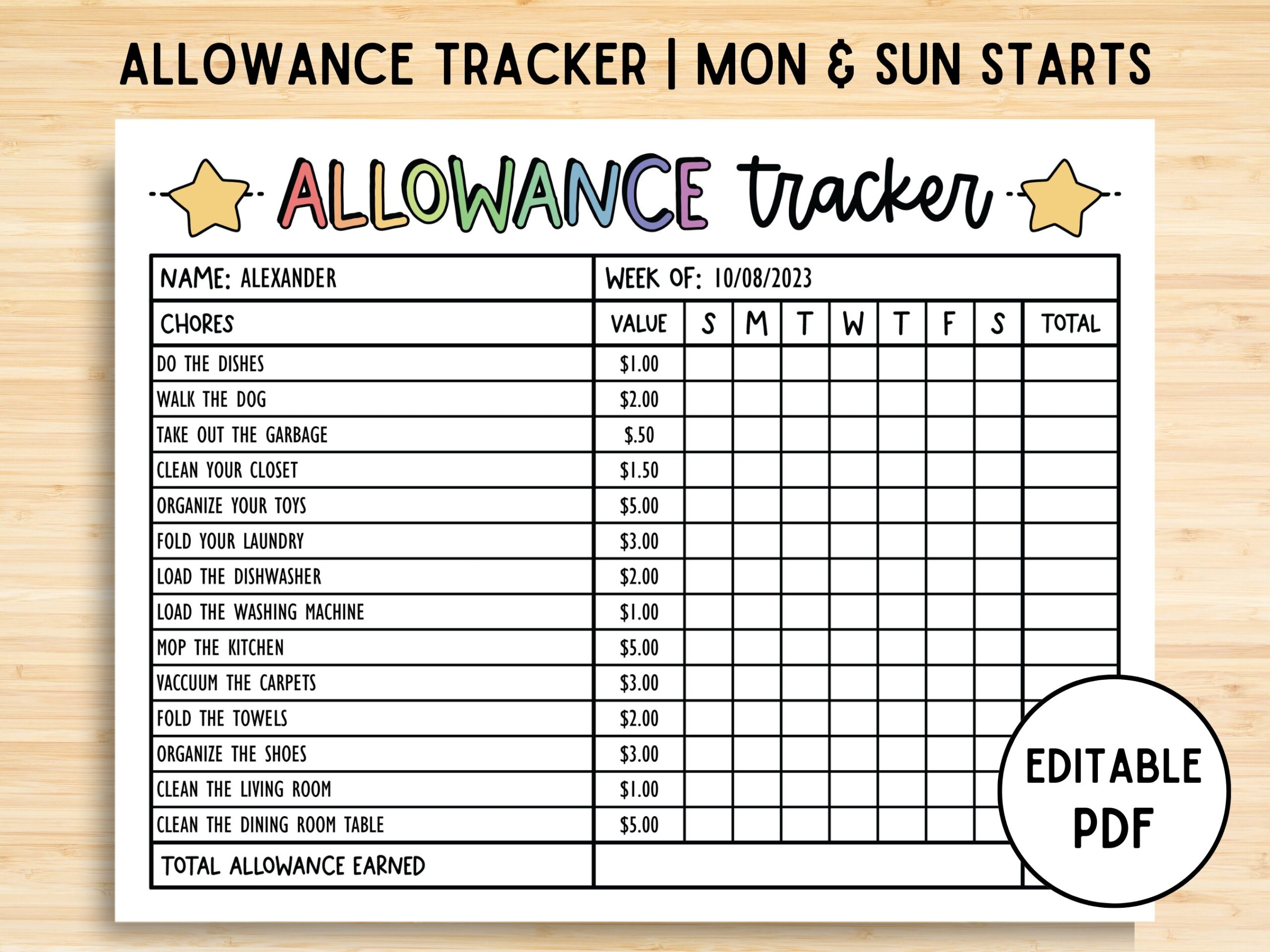 Allowance Tracker Weekly Allowance Chore Chart Editable Allowance Chart For Kids Earn Money Chart Money Reward Chart Printable PDF Etsy Allowance Tracker Weekly Allowance Chore Chart Editable Allowance Chart For Kids Earn Money Chart Money Reward Chart Printable PDF Etsy
