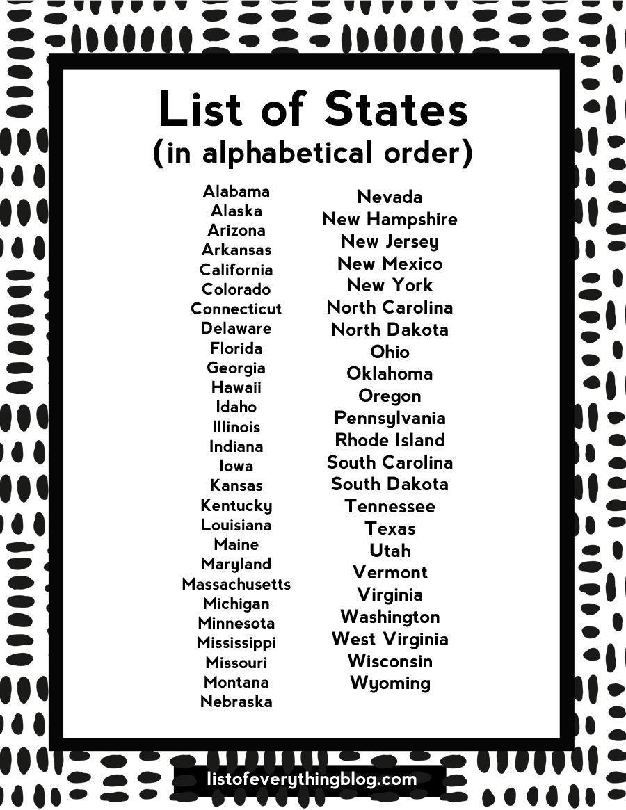 list of 50 states printable