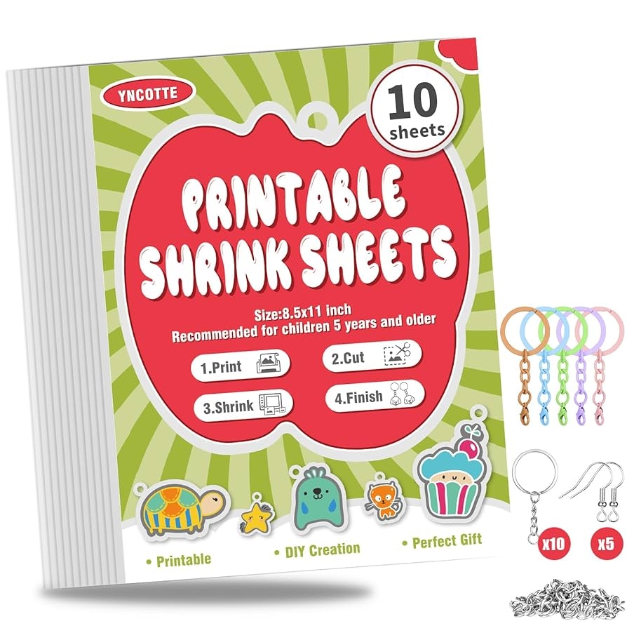 Amazon 10 Pcs Printable Shrinky Dink Sheets Safe Environmentally Printable Shrink Plastic Sheet Films Shrink Paper Set With Key Rings Earring Accessories For Mother s Day Father s Day Gifts