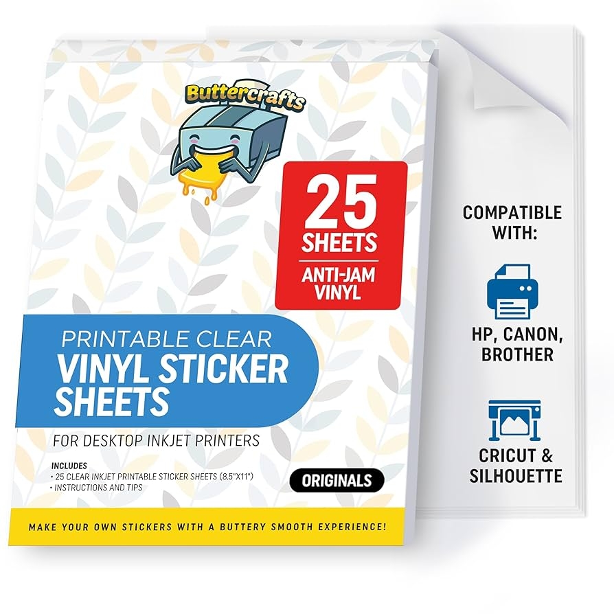 Amazon Clear Printable Vinyl Sticker Paper Waterproof 25 Sheets 8 5 x11 Inkjet Printer Non Epson Transparent Inkjet Printable Vinyl Sticker Paper Avoid Jams For Printers Office Products