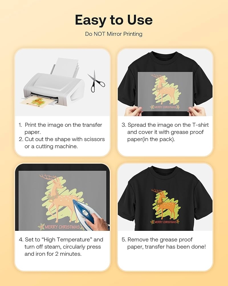 Amazon Hiipoo Heat Transfer Paper For T Shirts 50 Sheets 8 5 x11 Printable Heat Transfer Vinyl For Inkjet Printer Iron On Transfers For Dark Fabric Arts Crafts Sewing