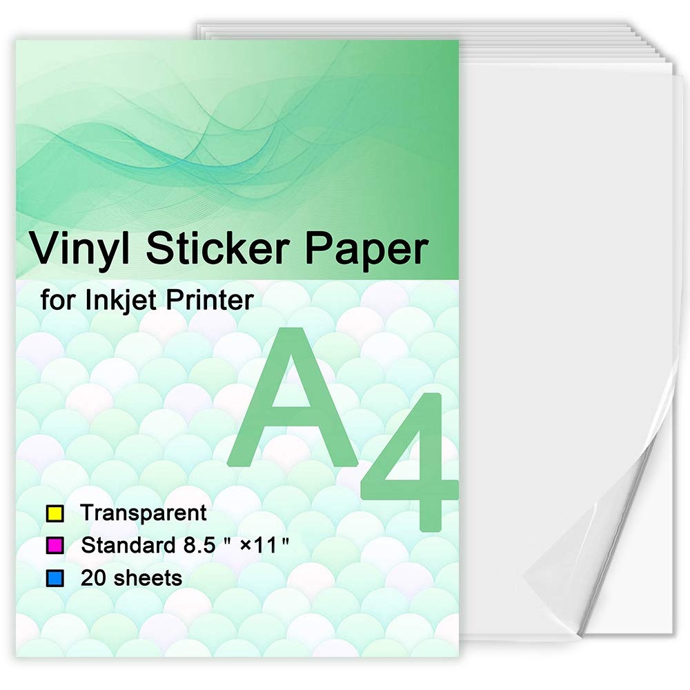 Amazon Printable Vinyl Sticker Paper For Inkjet Printer Transparent Clear 20 Self Adhesive Sheets Waterproof Decal Paper Standard Letter Size 8 5 x11 20 Sheets Transparent Office Products