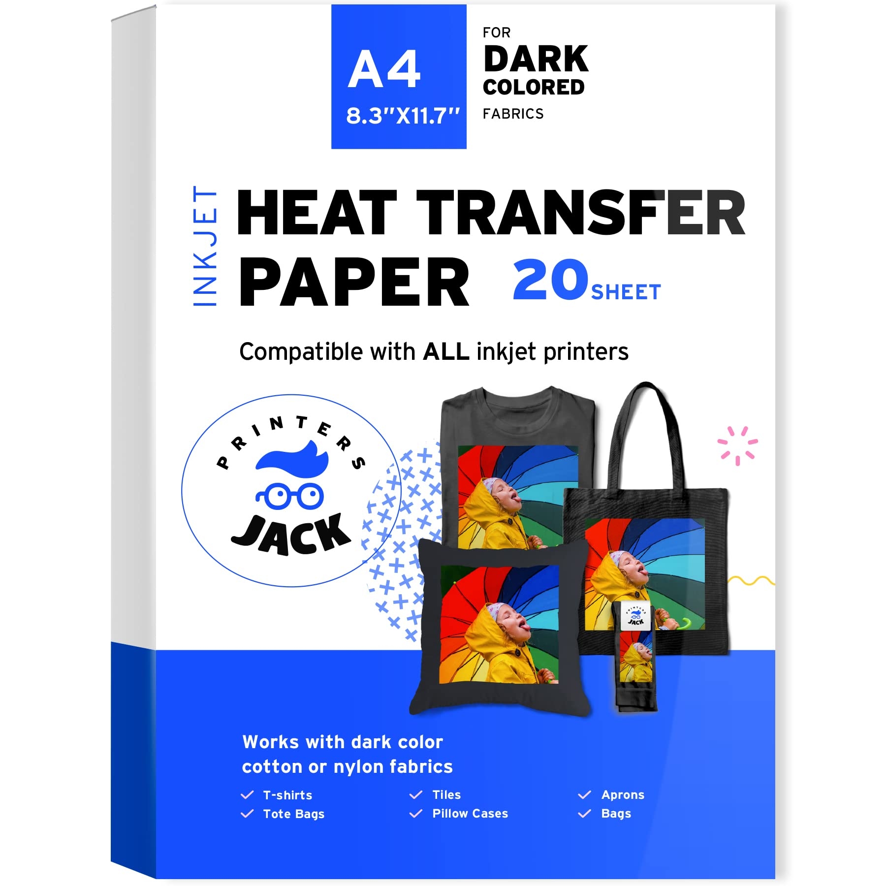 Amazon Printers Jack Iron On Heat Transfer Paper For Dark Fabric 20 Sheet 8 3x11 7 T Shirt Transfer Paper For Inkjet Printer Wash Durable Long Lasting Transfer No Cracking Arts Crafts Sewing
