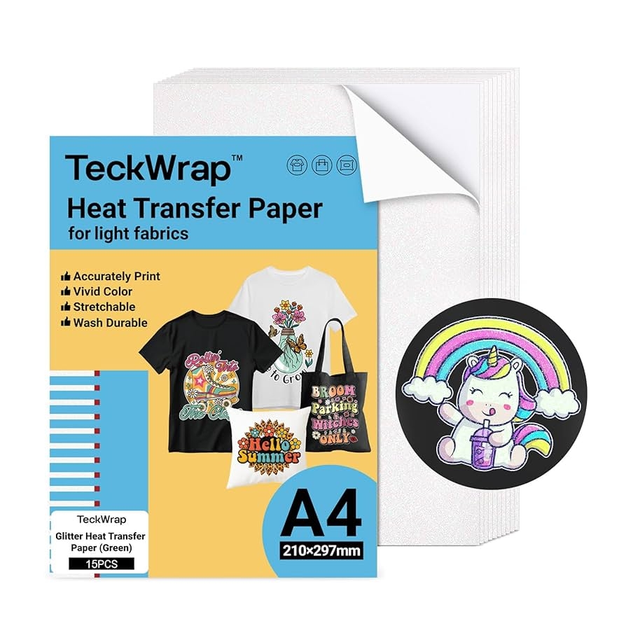 Amazon TECKWRAP Printable Heat Transfer Paper For T Shirts 15 Sheets 8 3 X 11 7 Printable Heat Transfer Vinyl For Inkjet Printer Iron On Transfer Paper For Light Fabric Glitter Green Office Amazon TECKWRAP Printable Heat Transfer Paper For T Shirts 15 Sheets 8 3 X 11 7 Printable Heat Transfer Vinyl For Inkjet Printer Iron On Transfer Paper For Light Fabric Glitter Green Office