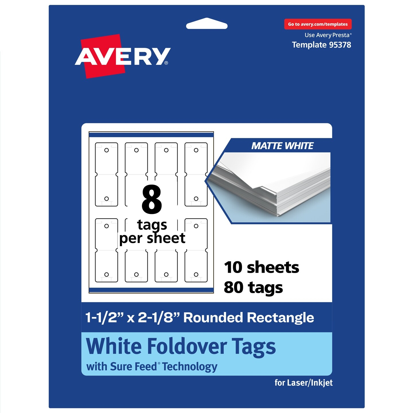 Avery Printable Rounded Rectangle Foldover Tags Sure Feed Technology 1 1 2 X 2 1 8 Matte White Cardstock Print to The Edge Laser Inkjet Printable 80 Total Michaels