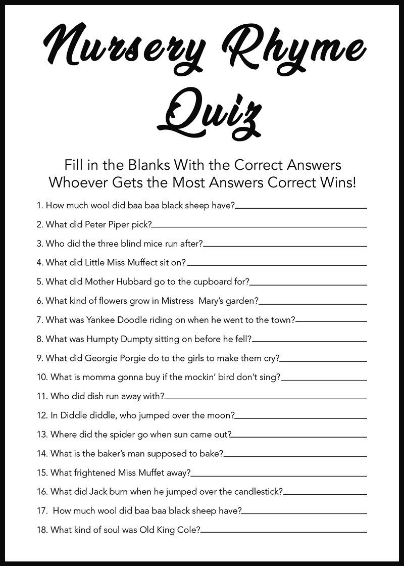 Baby Shower Games Free Printables Nursery Rhymes  Baby Shower Games Free Printables Nursery Rhymes