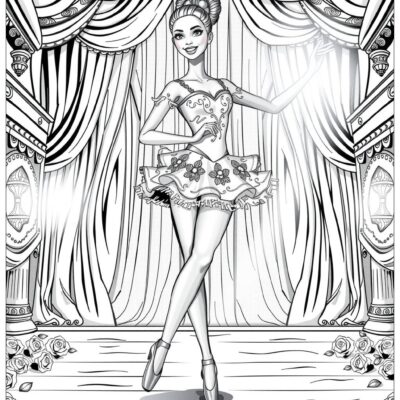 Barbie Ballerina Dancing On Stage Coloring Page Free PDF PNG Printable