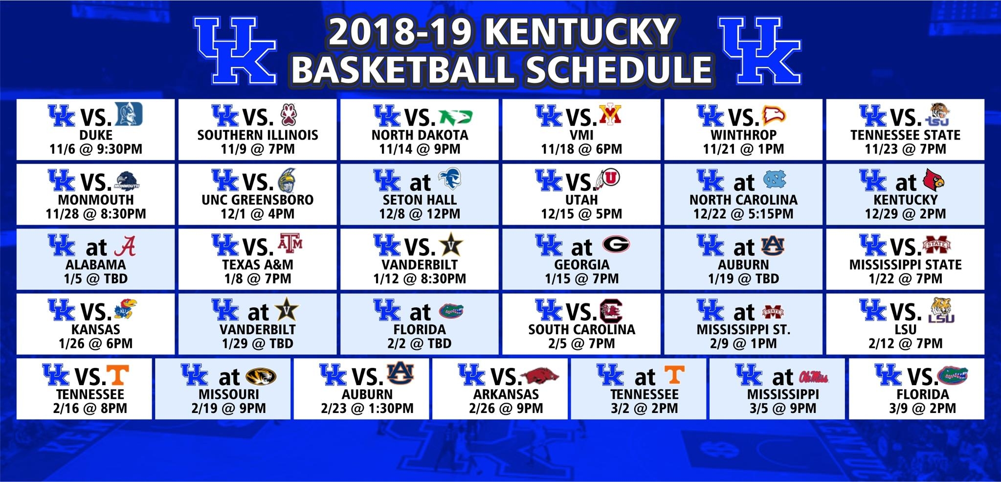 Basketball Schedule JD Becker s UK UofL Superstore