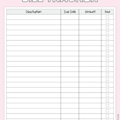 Bill Organizer Template 39 Cute Free Printable Bill Trackers