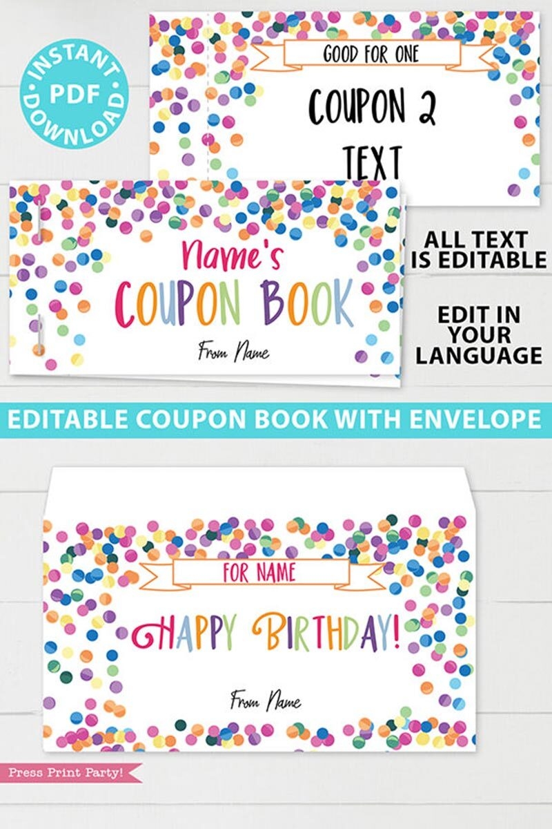 Birthday Coupon Book Printable Confetti 2 Press Print Party 