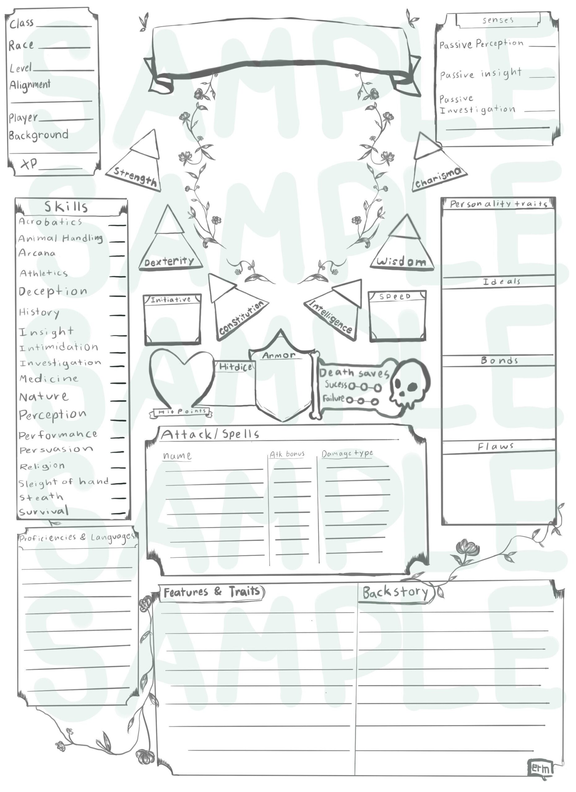 Blank Original D D Character Sheet Etsy Blank Original D D Character Sheet Etsy