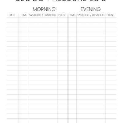Blood Pressure Log Sheet Paper Trail Design