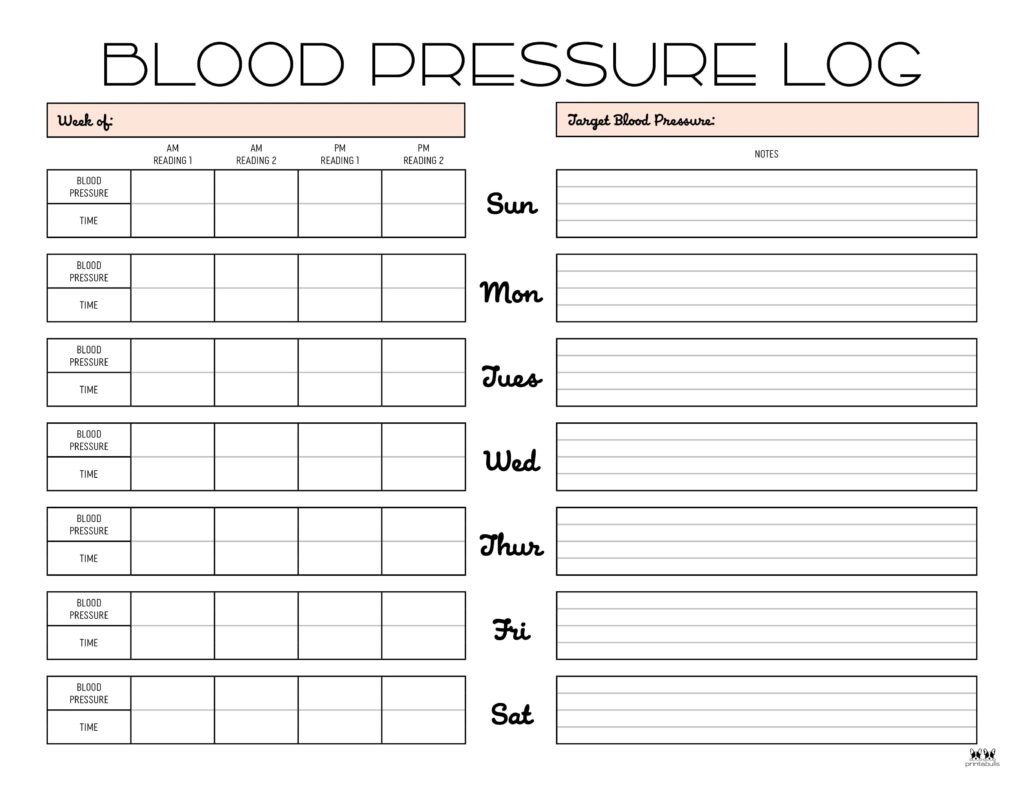 Blood Pressure Logs 25 FREE Printables Printabulls