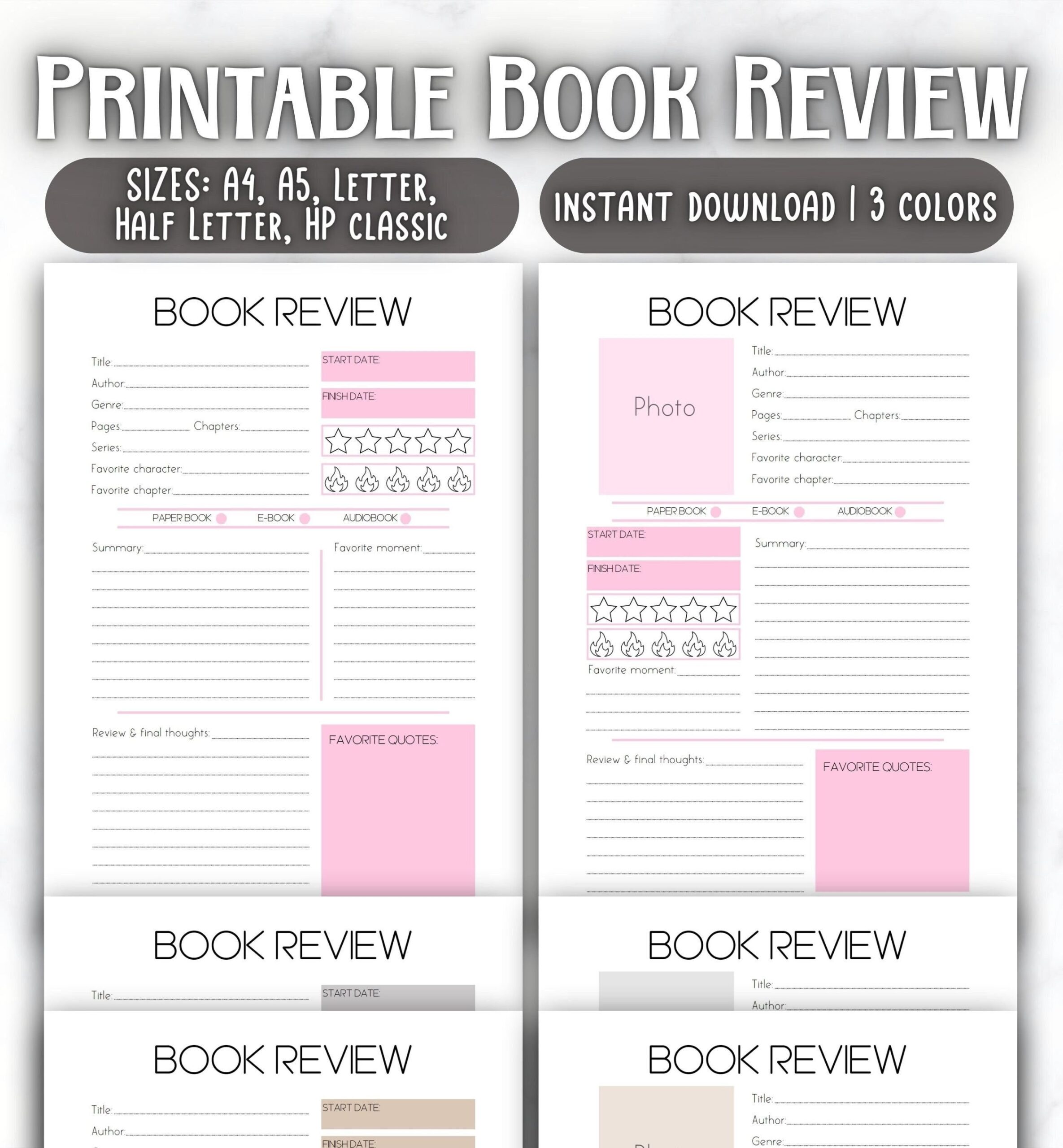 book review template printable