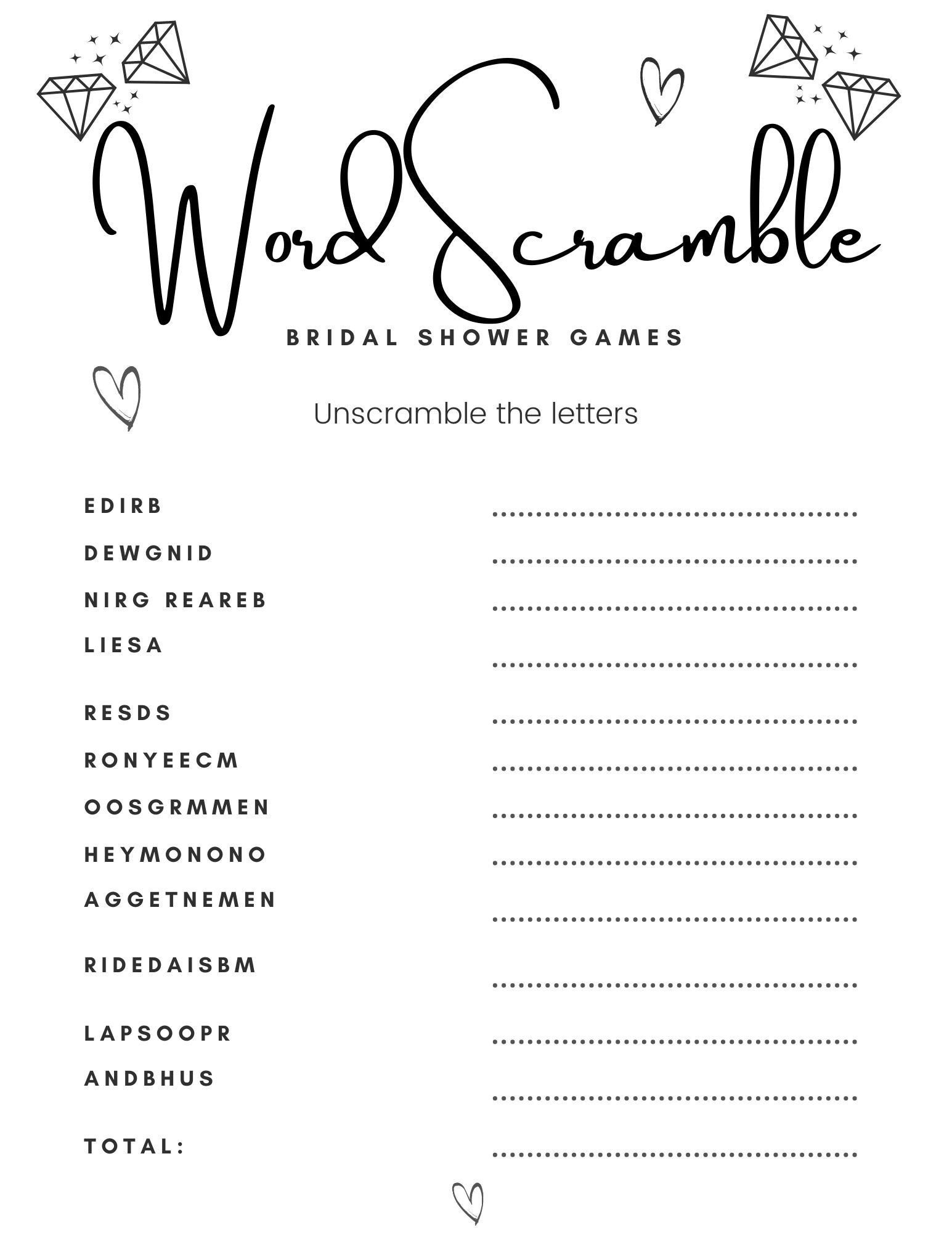 Bridal Shower Games Printable Wedding Word Scramble Printable Printable Minimalist Bridal Shower Puzzle Instant Download Etsy