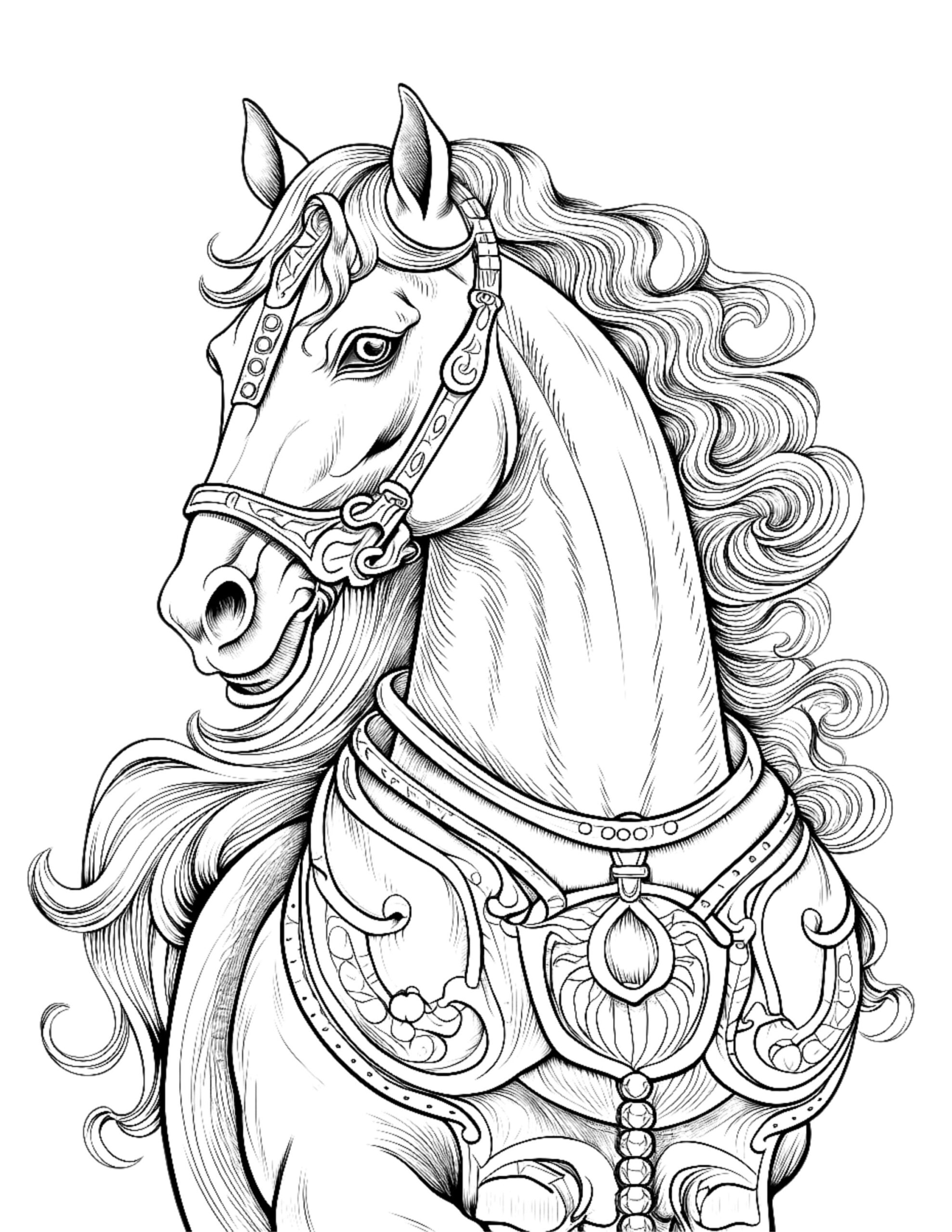 Carousel Horse Coloring Pages 5 Printable Designs digital Download Etsy