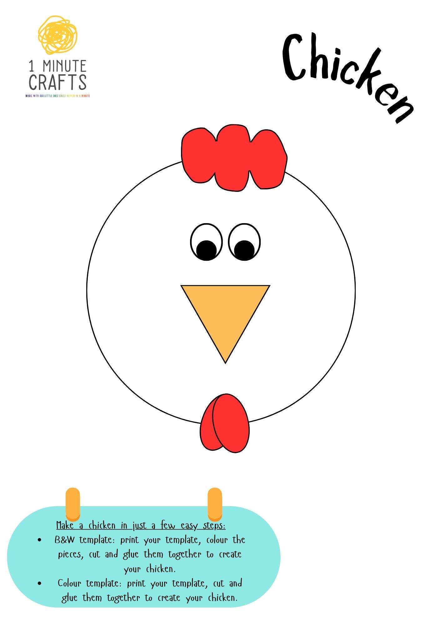 Chicken Printable Craft Template Make A Chicken Cut And Paste Activity Build A Chicken Art Activity Kit Digital Download Etsy