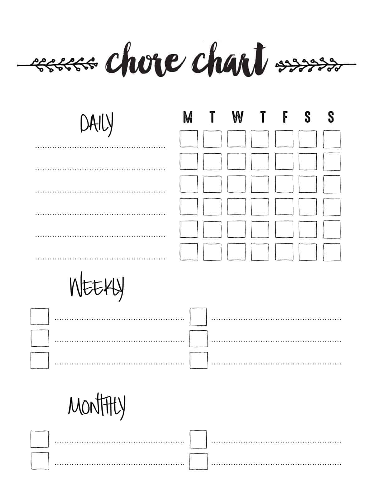 chore chart free printable