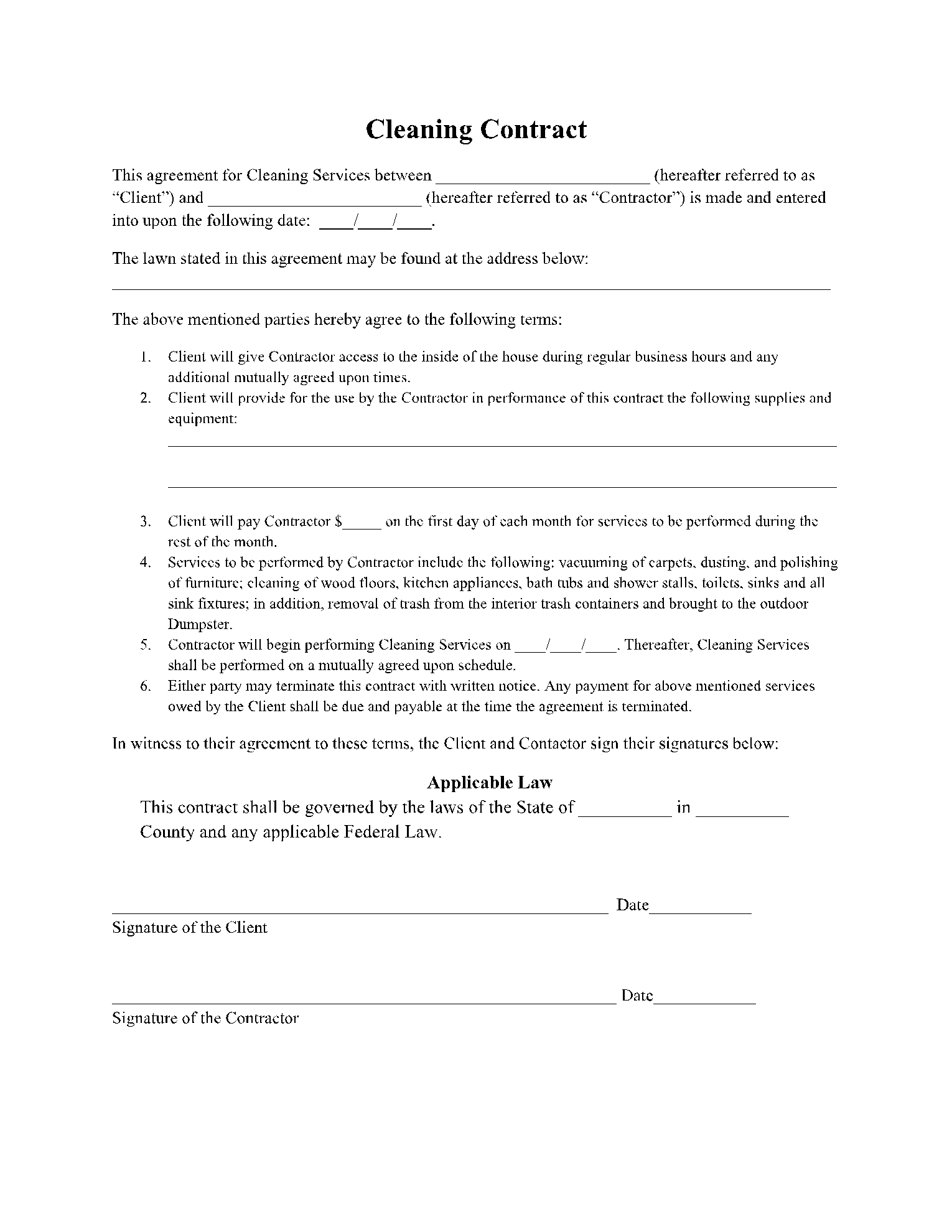 Cleaning Contract Template Get Free Sample 2021  Cleaning Contract Template Get Free Sample 2021