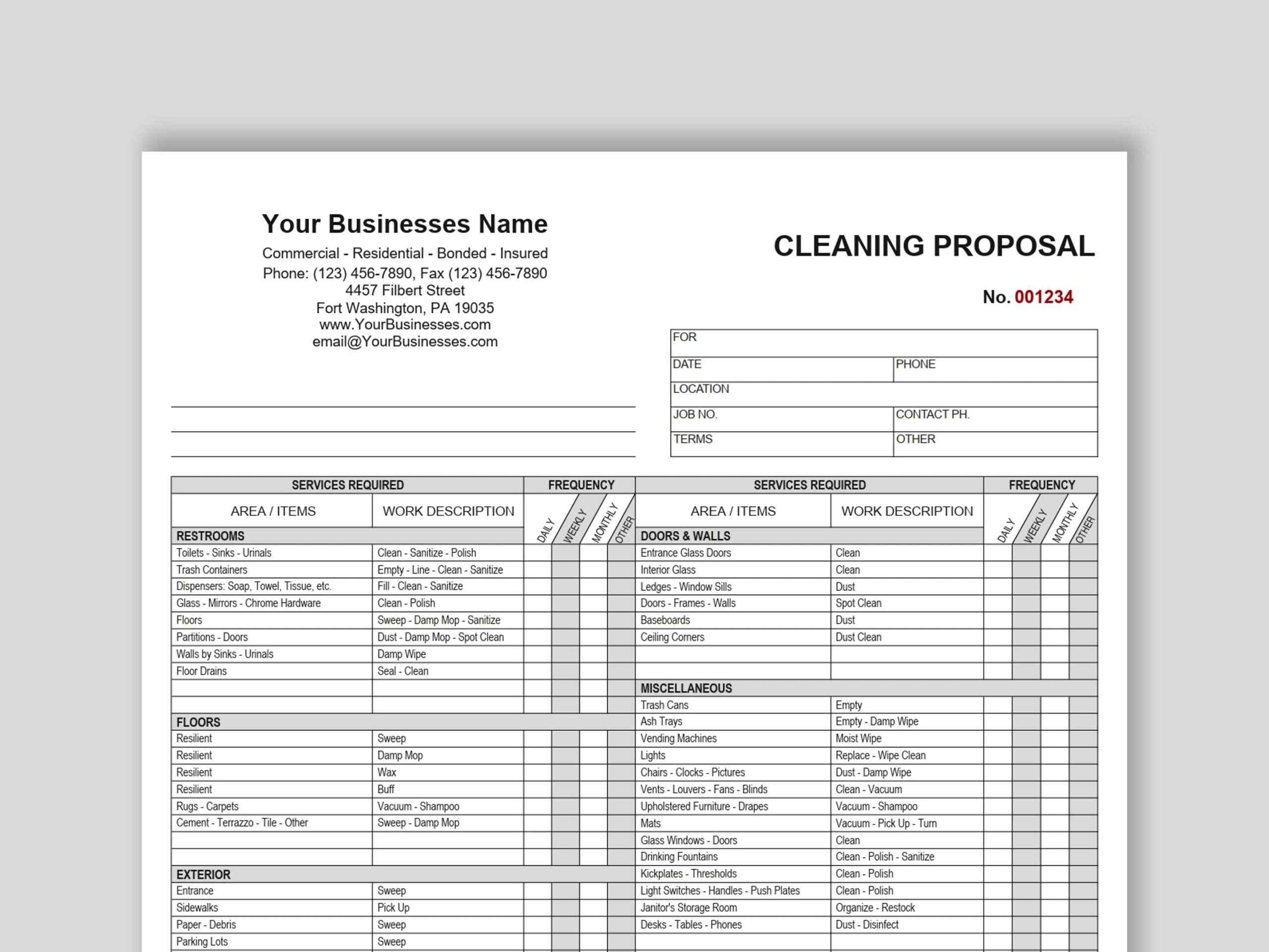 printable free cleaning proposal template printable free cleaning proposal template