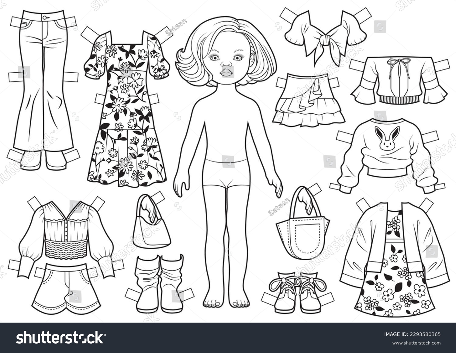 Coloring Page Paper Doll Set Clothes Stock Vector Royalty Free 2293580365 Shutterstock