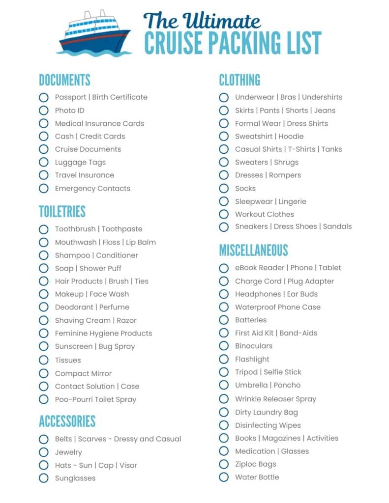 Cruise Packing Checklist Free Printable 