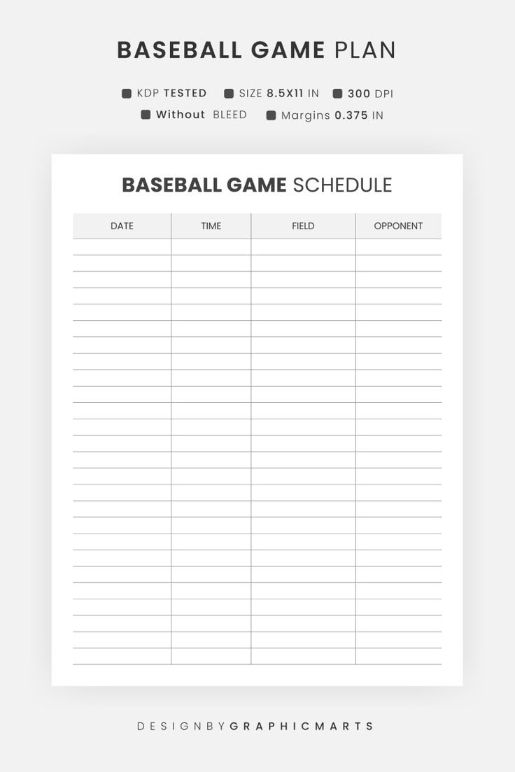 Customizable Baseball Game Plan Schedule Template Printable Simple Baseball Score Sheet