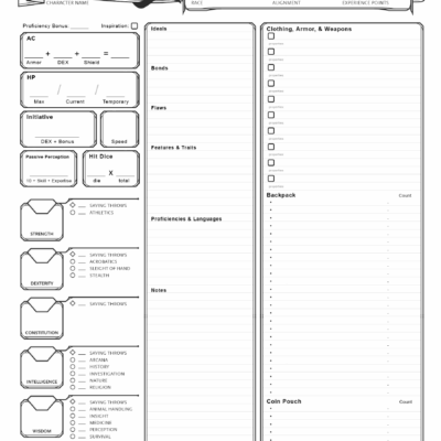 D d One Page Character Sheet Download Printable PDF Templateroller