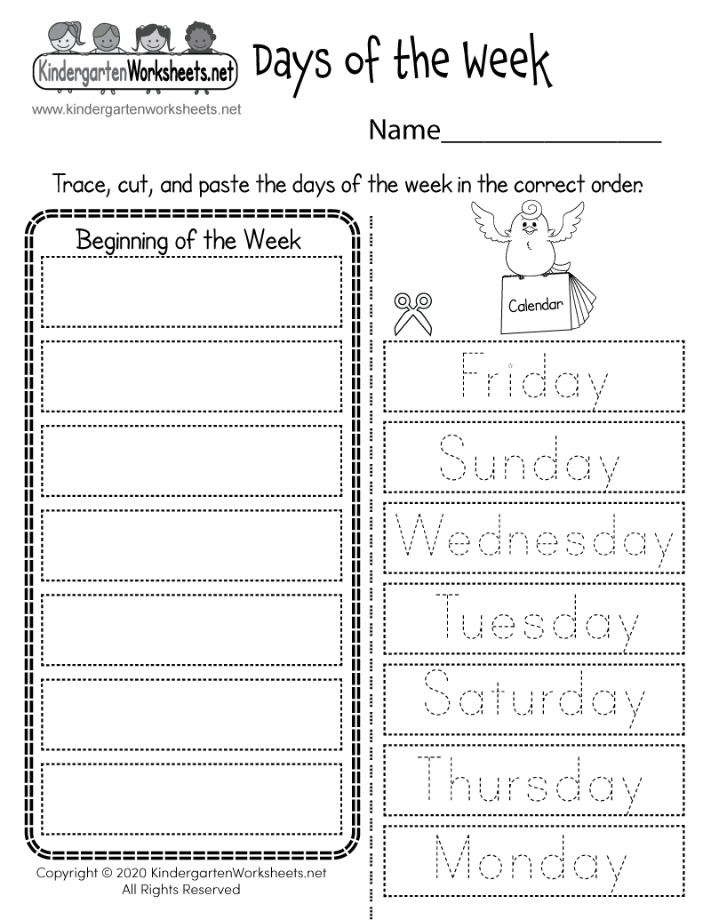 days of the week printables