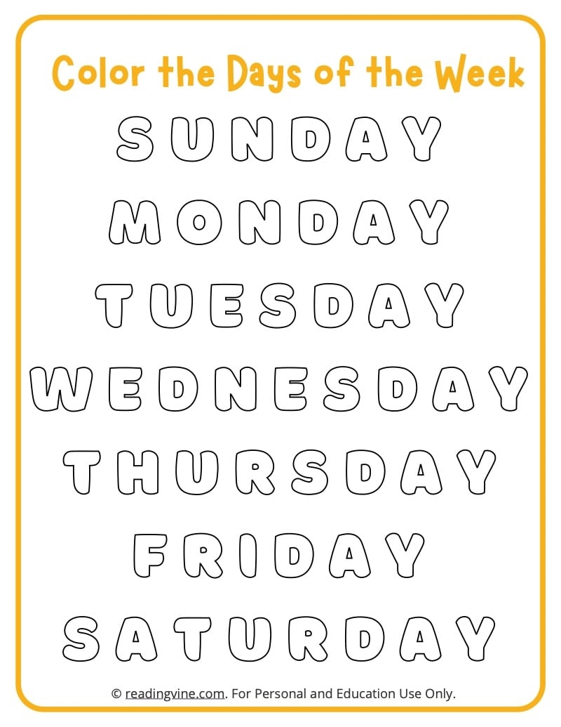 Days Of The Week Worksheets Free Printable Activities